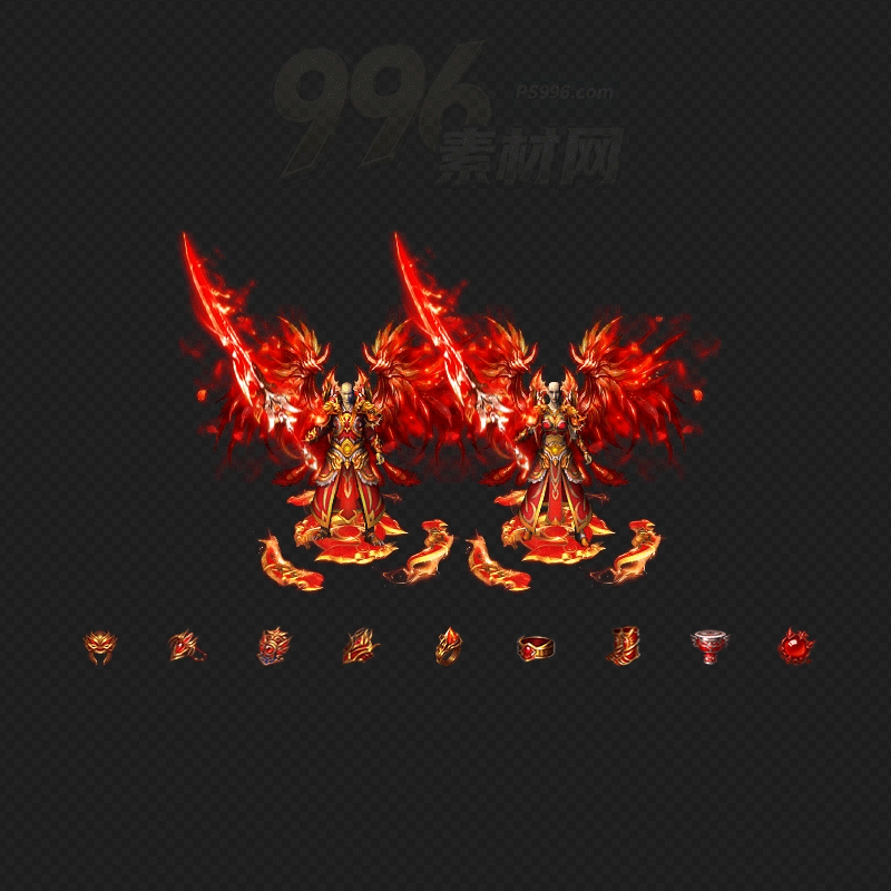 血色火舞之凤战袍男女传奇衣服素材+武器+首饰地面包裹序列齐全传奇素材202511123